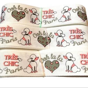 Grosgrain Ribbon 7/8” 5 yards 5/$20 Paris French France Tres Chic poodle ooh la